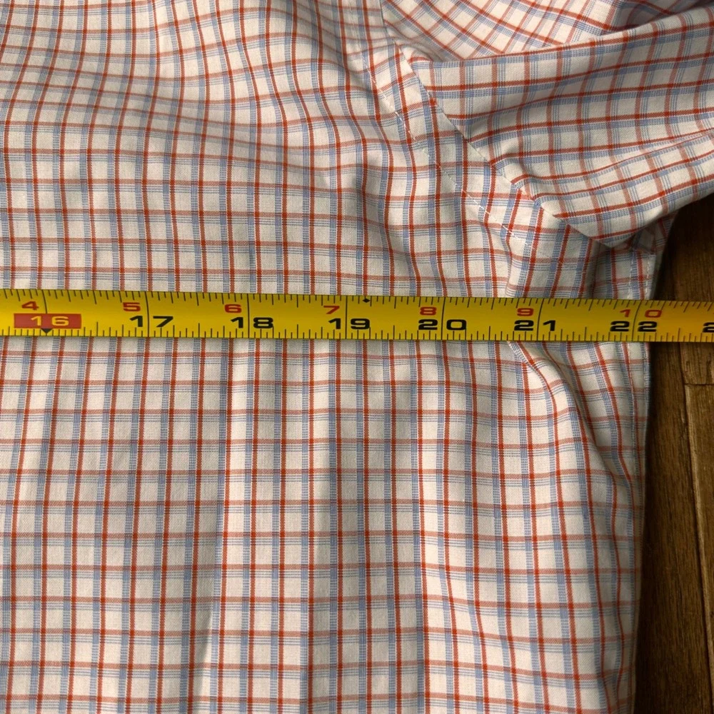 Banana Republic Button Down‎ Shirt Mens L Untucked Fit Non-Iron Plaid Red Blue